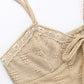 Beige Y2K Lace Ruffle Hem Knotted Knit Crop Top