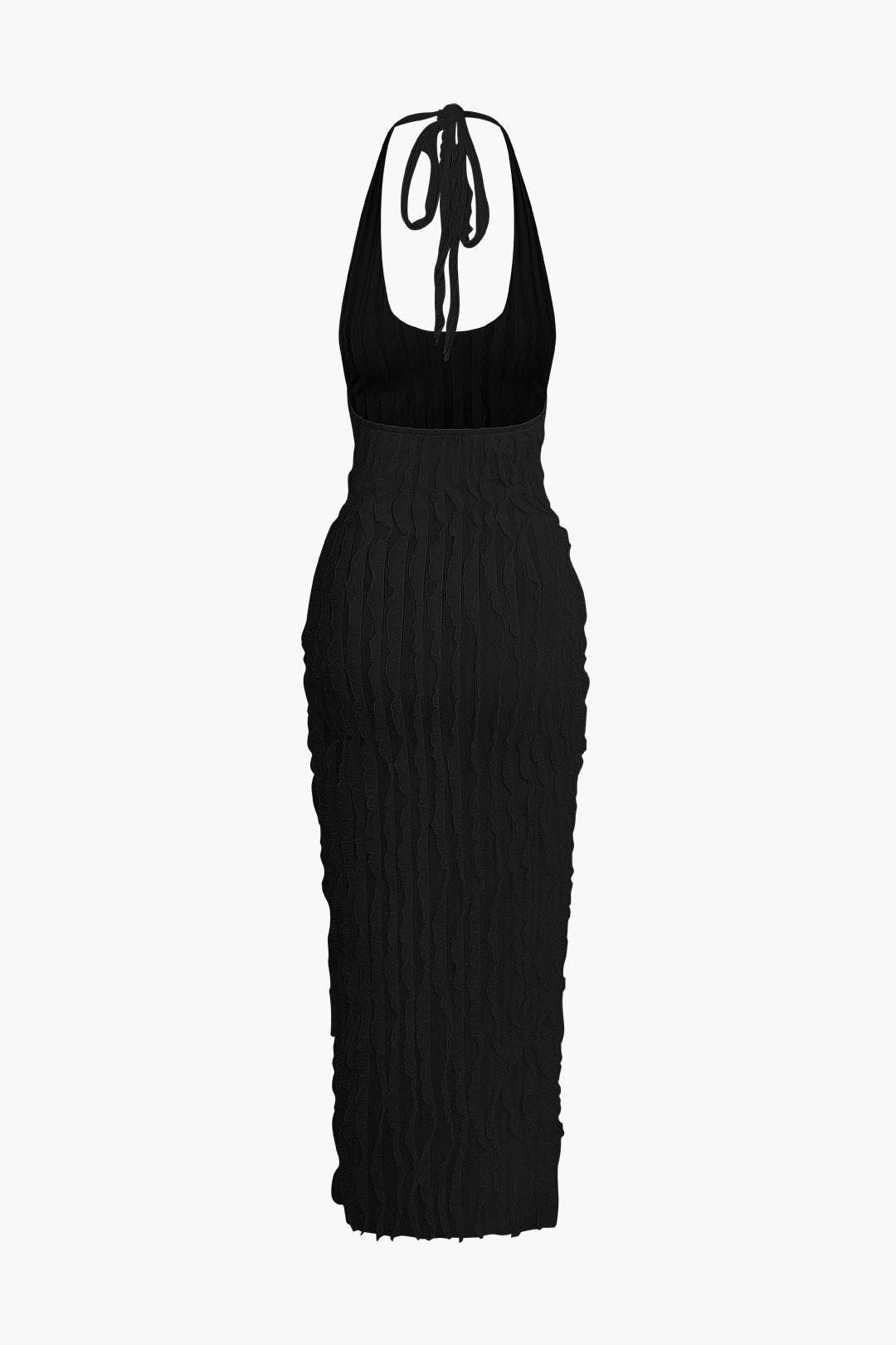 Ruffled halter neck maxi dress with V-neck back