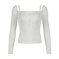 White Lace Stitching Bow Neck Long Sleeve Knit