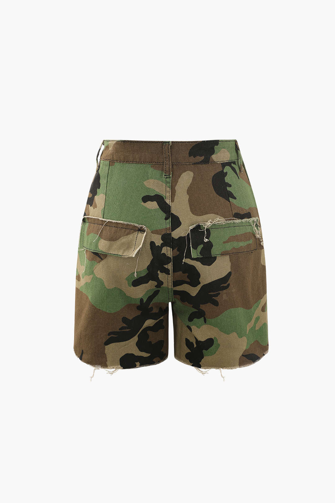 Retro Camo Destroyed Cargo Shorts with Lace-Up