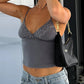Solid Color Vintage Lace Trim V-Neck Cropped Cami Top