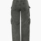 Hip Hop Pocket Rolled Hem Wide Leg Cargo Jeans