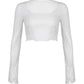 JY White T2K Lace Splice U Neck Cropped Long Sleeve Top/ White Y2K Lace Splice U Neck Cropped Long Sleeve Top