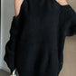 Einfarbiger Y2k Schulterloser Rippstrickpullover