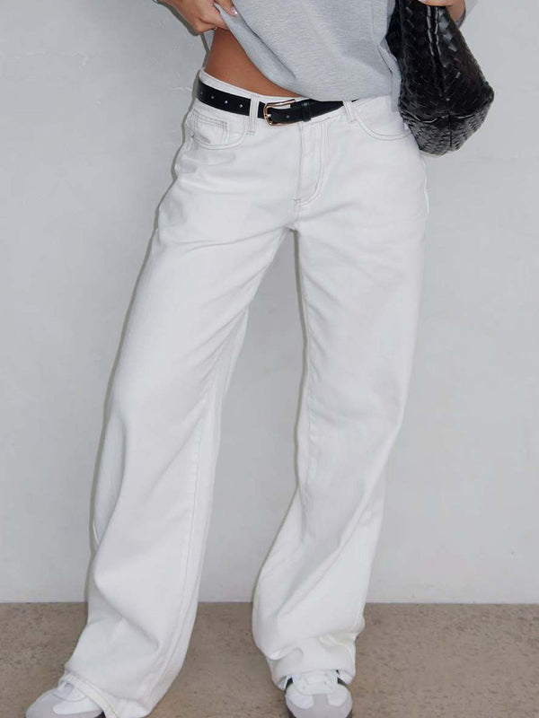 Solid Vintage Versatile Simple Midriff Boyfriend Jeans