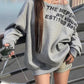 Grey Y2k Letter Print Off Shoulder Loose Sweatshirt