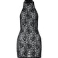 Black backless vintage lace mini dress with halter neck