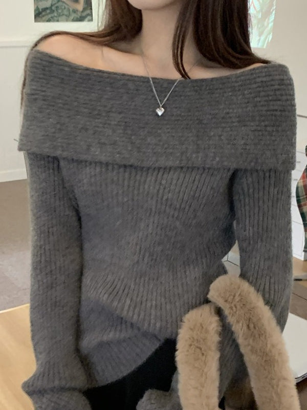 Classic solid color off-the-shoulder sweater