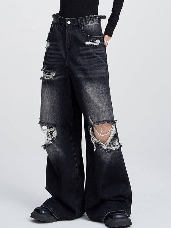 Vintage Baggy Hohe Taille Jeans mit Ripped-Design