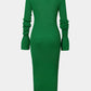 Solid Maxi Dress with Scalloped Sleeves and Ribbed Button Placket