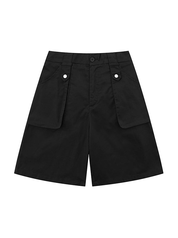 Black Basic Cargo Shorts with Large Pockets