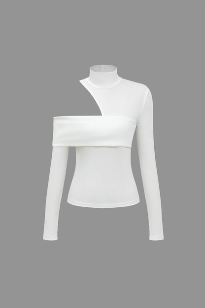 90s Solid Asymmetric Long Sleeve Top