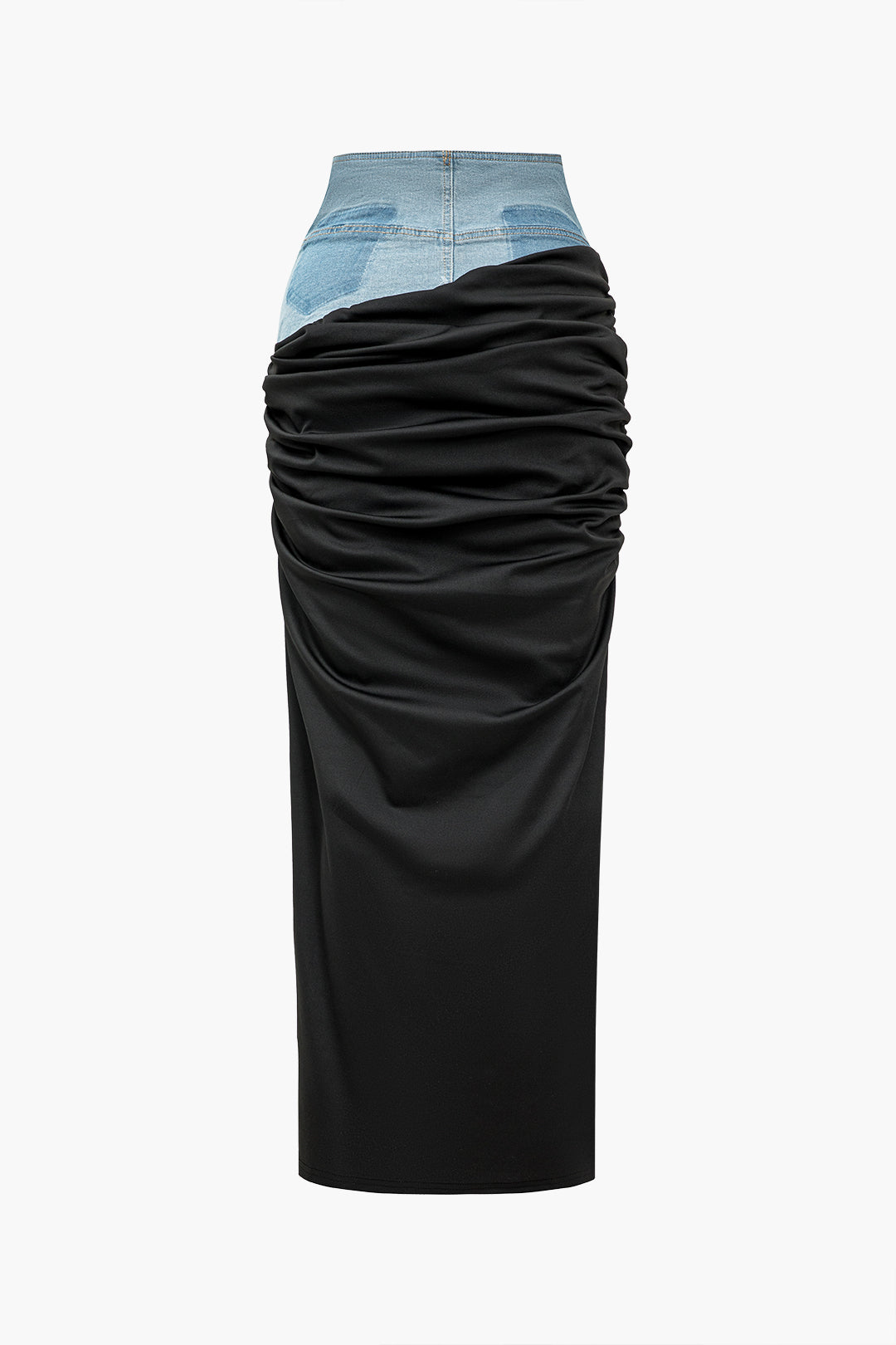 Classic denim patchwork skirt with color block and ruffles