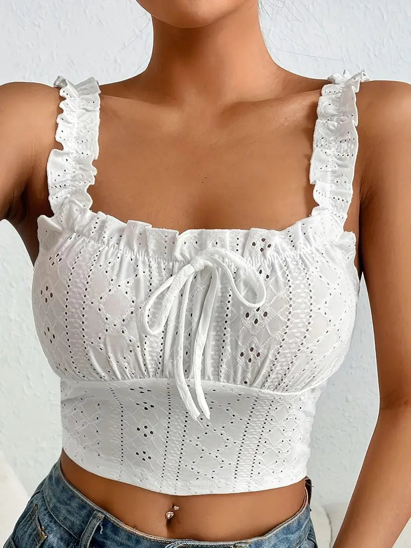 White Vintage Coquette Crop Cami Top 