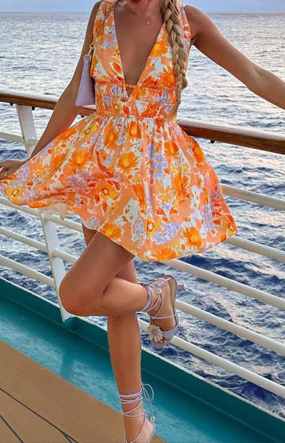 Giovanna orange floral mini dress 