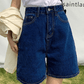 Blue Retro Denim High Waist Shorts with Straight Leg