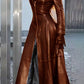 Brown vintage faux leather coat with front zip