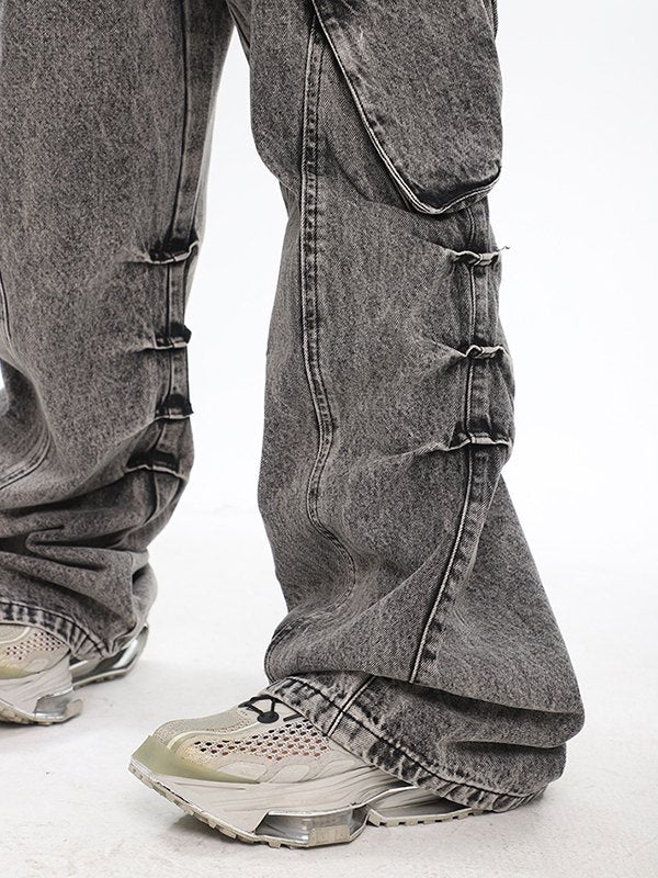 Faded Light Bleached Baggy Cargo Jeans