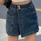 Blue Vintage Irregular High Waist Denim Shorts