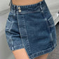 Blue Vintage Irregular High Waist Denim Shorts