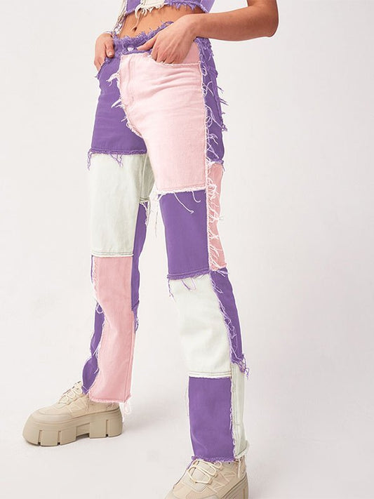 Pastel patchwork boyfriend jeans made of denim