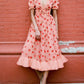 Pink Vintage Style Sequin Strawberry Mesh Pleated Maxi Dress