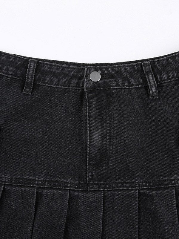 Pleated denim cargo mini skirt with pocket