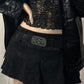 Black punk pleated mini skirt with skull belt