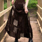 Brown vintage patchwork maxi skirt made of printed velvet