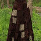 Brown vintage patchwork maxi skirt made of printed velvet