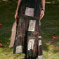 Brown vintage patchwork maxi skirt made of printed velvet