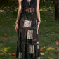 Brown vintage patchwork maxi skirt made of printed velvet