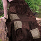 Brown vintage patchwork maxi skirt made of printed velvet