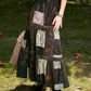 Brown vintage patchwork maxi skirt made of printed velvet