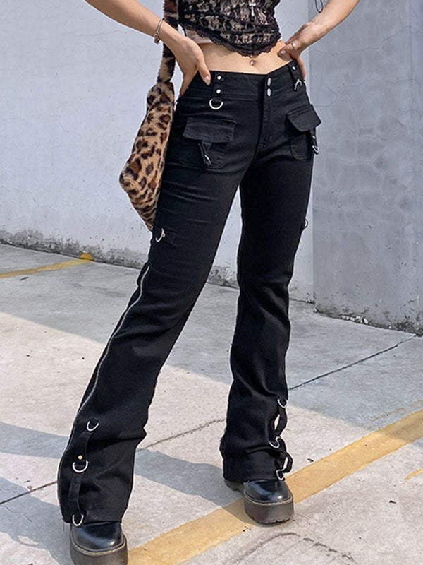 Low waist flared trousers with zip detail