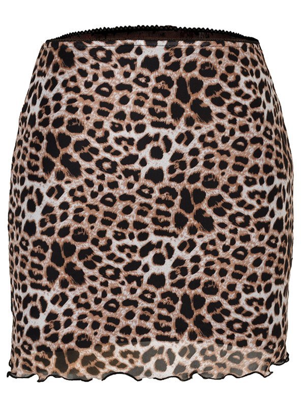 Leopard print mini skirt with mesh inserts