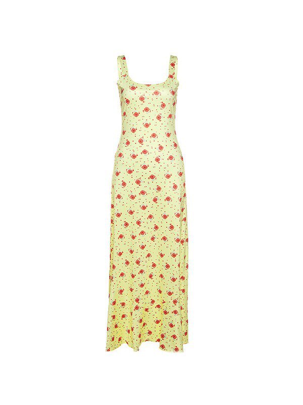 Yellow Cute Summer Maxi Dress with Floral Print