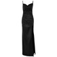 Black Vintage Satin Cowl Neck Split Maxi Dress