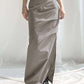 Grey Y2K Ruched Split Long Skirt