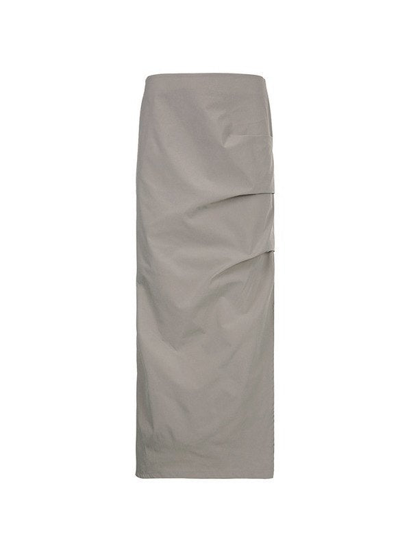 Grey Y2K Ruched Split Long Skirt