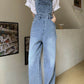 Blue Vintage Washed Denim Dungarees with Faded Details