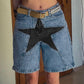 Skinny denim shorts with a five-pointed star