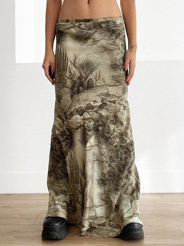 Hip Hop Maxi Skirt with Low Waist and Print