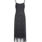 Black vintage maxi dress with generous neckline and slim fit