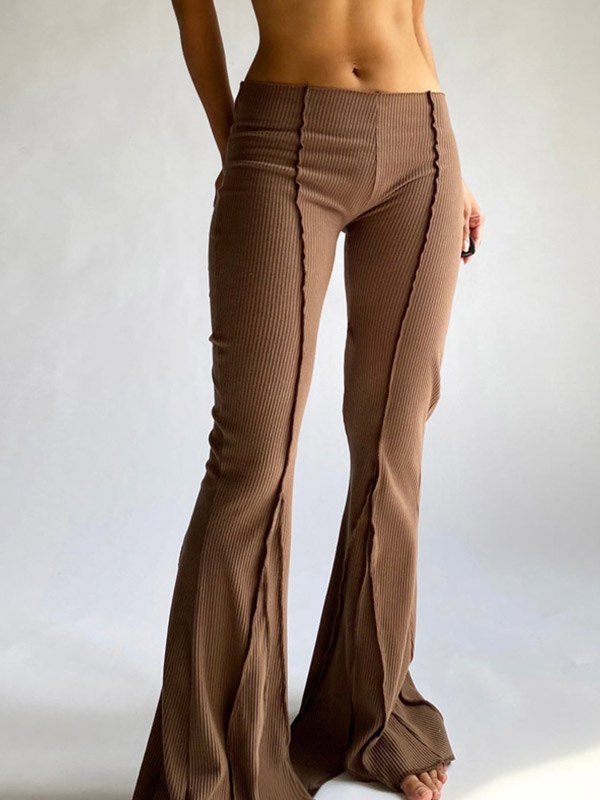 Brown vintage flared trousers with embroidered details