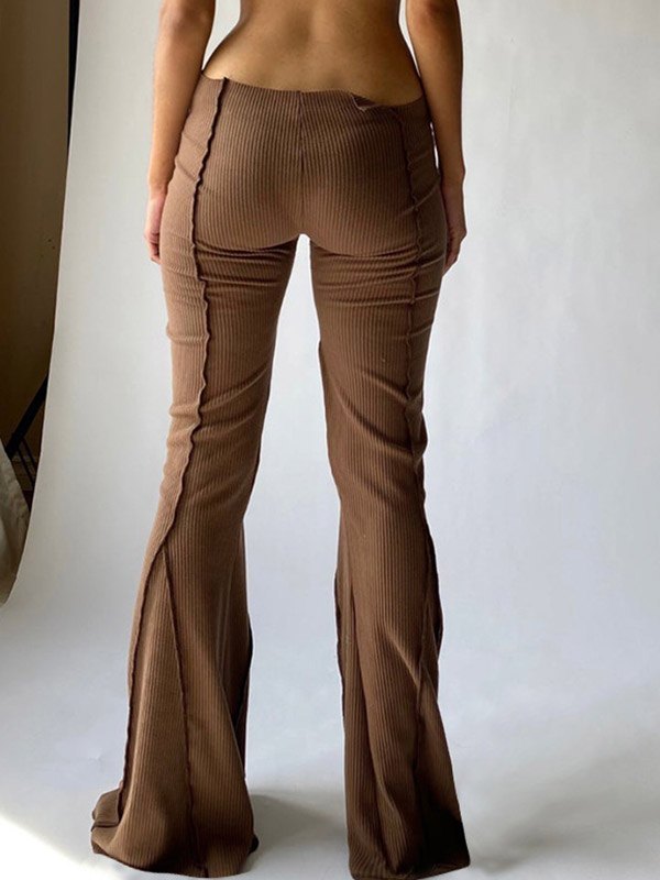 Brown vintage flared trousers with embroidered details