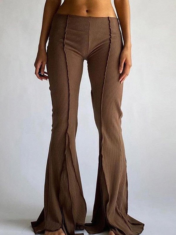 Brown vintage flared trousers with embroidered details