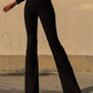 Black flared trousers with V-shaped lacing