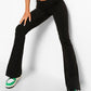 Black flared trousers with V-shaped lacing