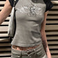 Raglan sleeve crop top with grunge batwing print